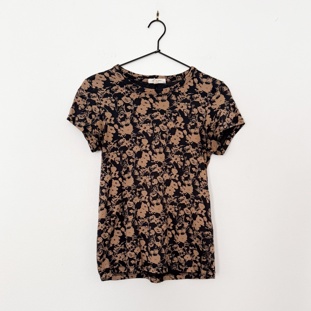 Rag & Bone black brown floral printed fitted t shirt size small